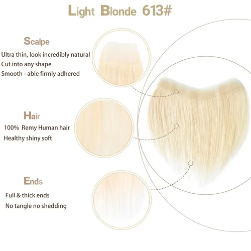 Vista 2 de Extensión frontal de cabello rubio claro para hombres, extensión de cabello lacio con pérdida de línea de cabello humano con cinta adhesiva