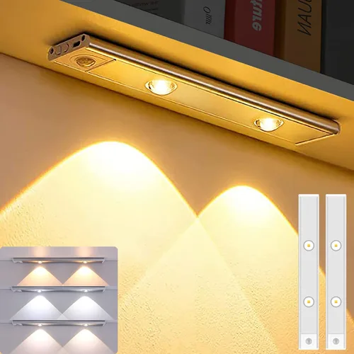 Luces LED con sensor de movimiento para debajo del gabinete, recargable por USB, 3 modos de luz, atenuación continua, luz nocturna de 6500 K,