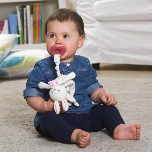 Vista 2 de Chicco Pocket Buddies - Soporte suave para chupón, adorable y calmante animal de peluche 0.0 ft+, conejo rosa