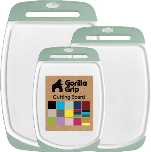 Vista 21 de La tabla para cortar original GORILLA GRIP (TM), antiderrapante, reversible para cortar y servir queso. Potente tecnología de agarre, sin BPA