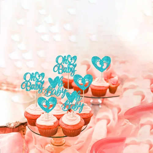 Vista 6 de Paquete de 24 adornos para cupcakes para el día de San Valentín con purpurina de corazón dulce para pies de bebé, decoración de cupcakes para el día