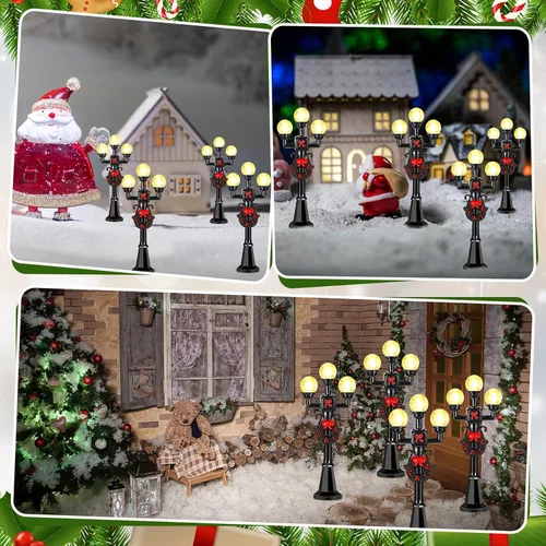 Vista 5 de Baquler 12 piezas de accesorios de aldea de Navidad – Mini modelos de luz de calle, miniaturas, lámpara en miniatura, linterna de camino, poste
