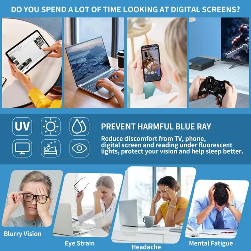 Vista 4 de JM 4 Pack Square Reading Glasses, Blue Light Blocking Computer Reader for women men, Spring Hinge