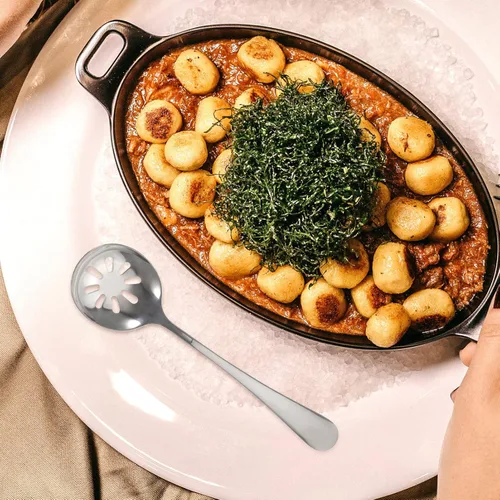 Vista 2 de Luxshiny 2 cucharas de servir, cucharas ranuradas, cucharas perforadas, utensilios de servir de acero inoxidable, cuchara de buffet para bufé, lata