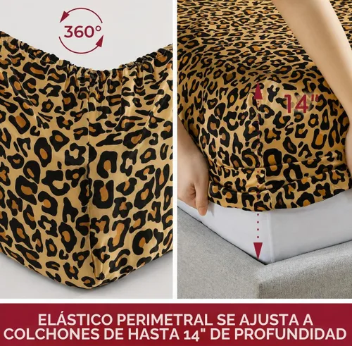 Vista 6 de Beatrice Home Fashions Juego de sábanas Queen de satén 100% poliéster Leopardo
