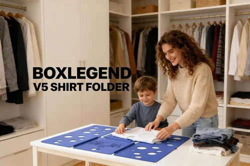 Vista 2 de BoxLegend V5 - Carpeta plegable para camisas, carpeta de ropa, fácil y rápido de plegar, asistente de lavandería para carpetas de lavandería Azul