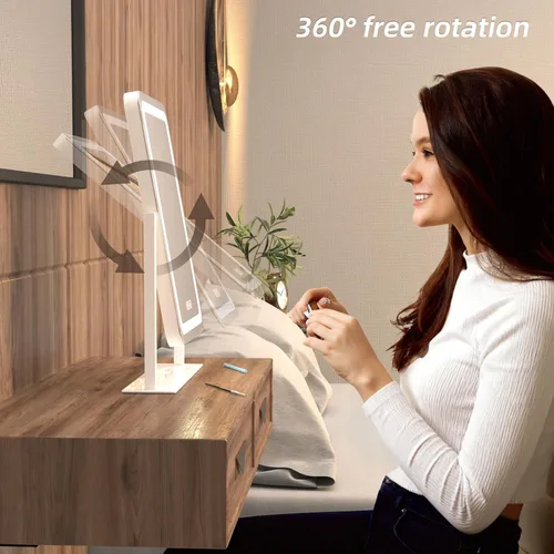 Vista 5 de Espejo de tocador con luces, espejo de maquillaje LED de 13.1 x 16.7 pulgadas, espejo de maquillaje iluminado con luces, control táctil inteligente