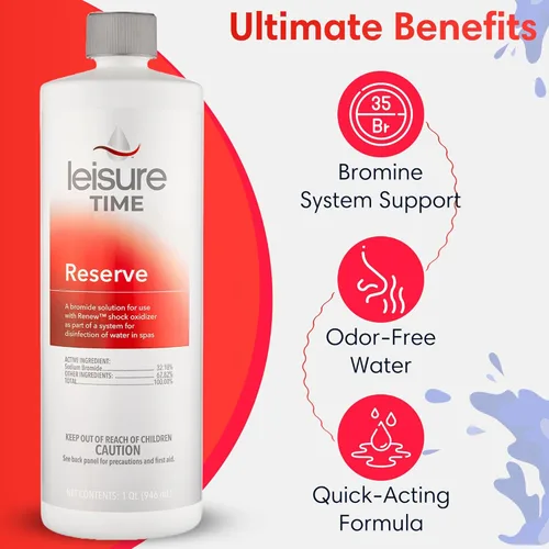 Vista 4 de Leisure Time 45300 - Desinfectante de reserva para spas y jacuzzis, 1 cuarto de galón, solución de bromuro líquido para sistemas de bromo, incluye