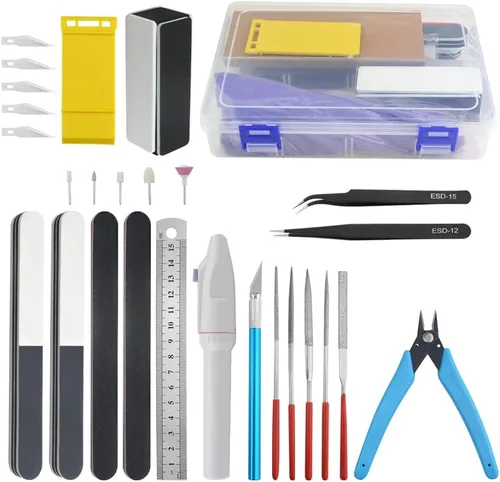 Bigstone Kit de 28 herramientas de modelo, herramientas de construcción de pasatiempos, juego de manualidades, herramientas básicas de bricolaje