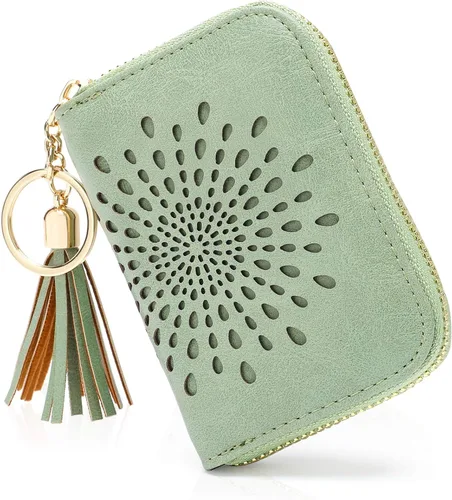 Vista 13 de APHISON RFID - Porta tarjeta de crédito con llavero, cartera pequeña con cremallera para mujer, Moderno