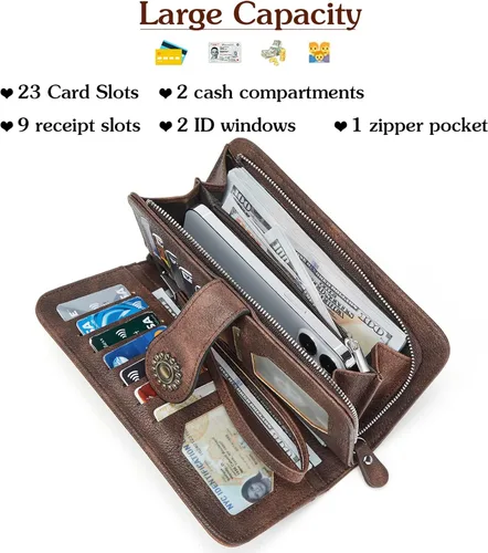 Vista 6 de BOSTANTEN Cartera de cuero genuino para mujer, de gran capacidad, cartera de mano, tarjetero con bloqueo RFID