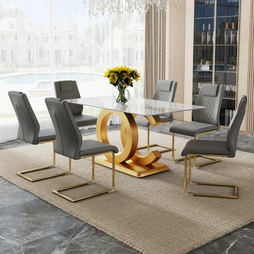 Vista 38 de Ebullient - Juego de mesa de comedor de vidrio para 4, juego de mesa y sillas de 5 piezas, mesa de comedor rectangular moderna con tapa de vidrio