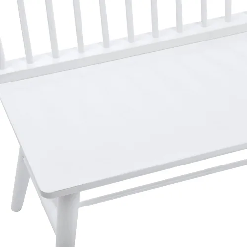 Vista 4 de DUHOME Banco de comedor de entrada con respaldo de husillo, banco Windsor de madera para vestíbulo, balcón, sala de estar, color blanco