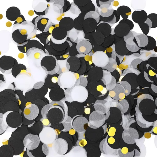 TecUnite Confeti redondo de papel de seda negro blanco y dorado para boda, fiesta de cumpleaños, decoración, manualidades, álbumes de recortes, 1.76