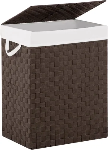Vista 8 de YOUDENOVA Cesta de lavandería tejida a mano con bolsa extraíble y tapa, cesta de ropa plegable con asa, color gris