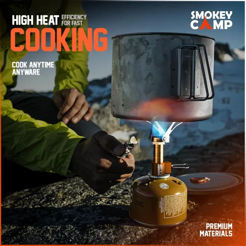 Vista 6 de Mini estufa de campamento de 3000 W, estufa de campamento ultraligera con una funda de transporte y un adaptador adicional, compatible con tanques