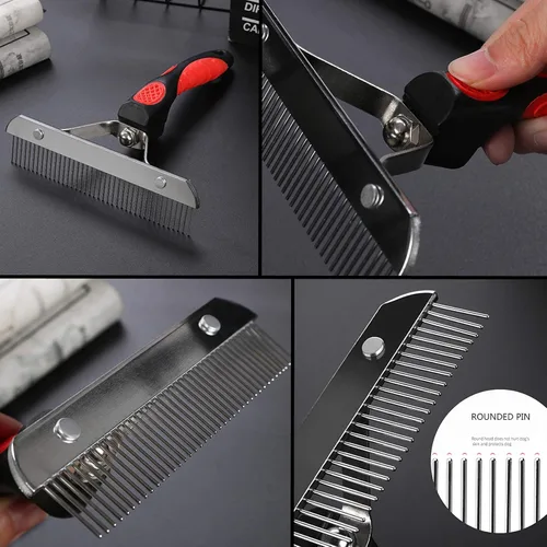 Vista 3 de Cepillos para perros para aseo de perros grandes, rastrillo de pelo largo para mascotas, cepillo de aseo para mascotas con mango antideslizante