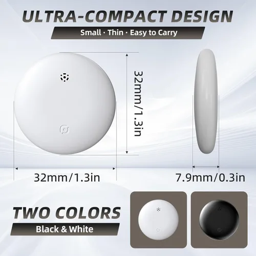 Vista 7 de Paquete de 2 buscadores de artículos Bluetooth Localizador de billetera de equipaje con llaves para iOS y Android Sin GPS, muestra la última