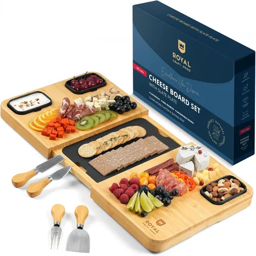 Vista 11 de ROYAL CRAFT WOOD Tabla grande de quesos y charcutería – Tabla grande de queso de bambú – Bandeja para servir – Regalos de inauguración de la casa