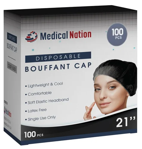 Vista 11 de Medical Nation Red para el cabello de 21 pulgadas desechable, caja de 1000, color negro, redecillas para el cabello, no tejida, no plisada