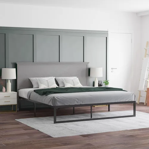 Vista 42 de EMMA + OLIVER Frenti Cabecero de madera de tamaño completo, cabecero ajustable con patrón de espiga en color marrón claro