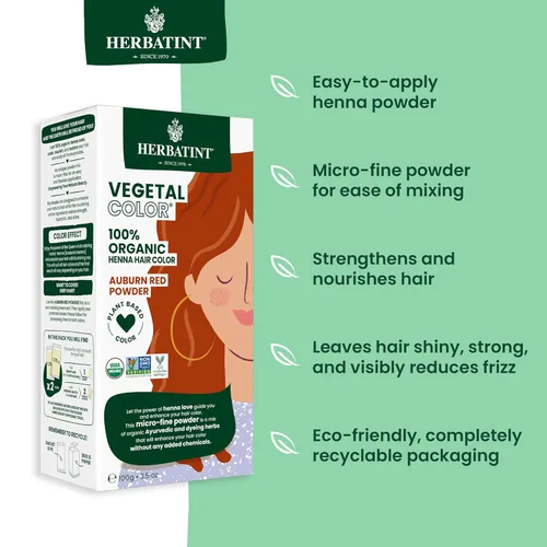Vista 3 de Herbatint Henna Color Tinte orgánico para el cabello, polvo de henna a base de plantas y fórmula herbal, vegano, rojo caoba, 3.5 onzas