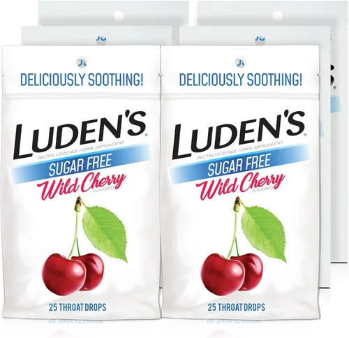 Luden's Pastillas para aliviar el dolor de garganta para irritación diaria menor y boca seca, gotas con sabor a cereza silvestre sin azúcar, 25