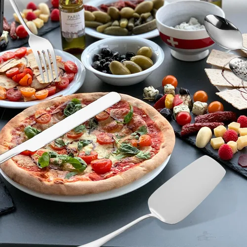 Vista 8 de Juego de Utensilios para Servir de 11 Piezas de Acero Inoxidable Cubiertos Modernos para Servidor Todo Metal Herramientas de Cocina Cuchara Sólida