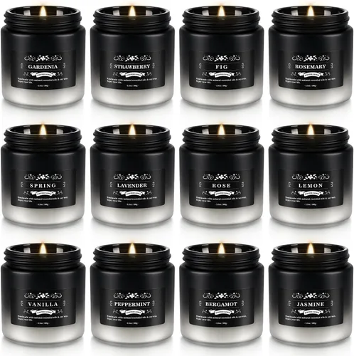 Vista 9 de Juego de 16 velas perfumadas de Navidad, velas de aromaterapia de 2.5 onzas, regalo para mujeres, 16 fragancias, velas de cera de soja para Navidad