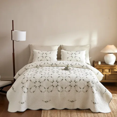 Vista 16 de MarCielo Juego de ropa de cama de 3 piezas, 100 % algodón, juego de colcha de gran tamaño, ligero y bordado, estilo rústico