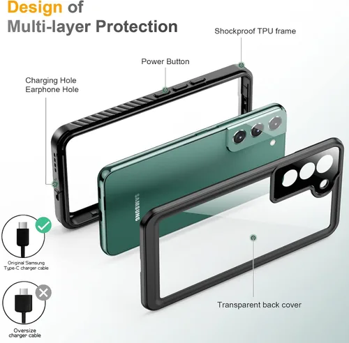 Vista 4 de Temdan - Funda diseñada para Samsung Galaxy S22 5G de 6.1 pulgadas, impermeable, con protector de pantalla integrado, a prueba de golpes, resistente