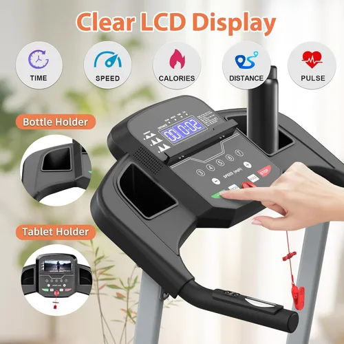 Vista 2 de Home Foldable Treadmill with Incline, Folding Treadmill for Home Workout, Electric Walking Treadmill Machine 15 Preset or Adjustable Programs 250 LB