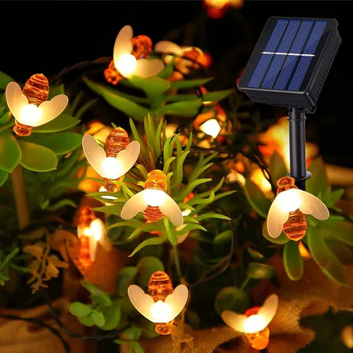 Vista 11 de ITICdecor - Cadena de luces solares de abejas, 30 luces LED, 8 modos, linda luz de abeja, luces impermeables para exteriores, luces de hadas Blanco