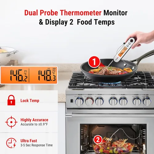 Vista 4 de TempPro TP610W - Termómetro recargable de lectura instantánea para cocinar, termómetro digital de acero inoxidable para carne, con alarma