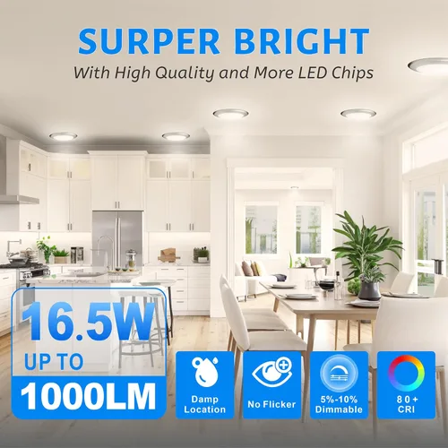 Vista 2 de ECOELER Luz LED de disco, 6 pulgadas de níquel cepillado de aluminio regulable, 3000 K/4000 K/5000 K seleccionable, lámpara de techo empotrada, 16.5