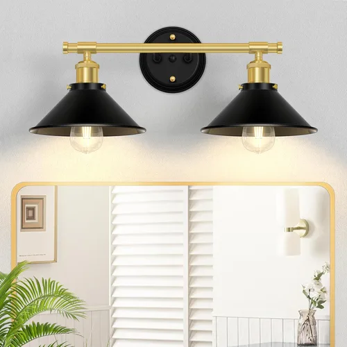 Vista 10 de Licperron Aplique de pared negro de 2 luces, aplique de pared de baño de granja sobre el espejo, luces industriales rústicas de tocador de baño