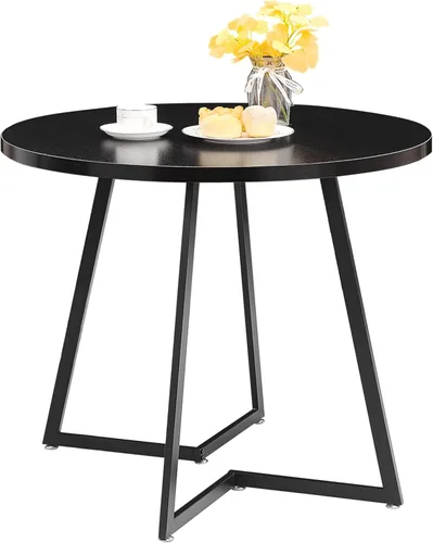 Vista 9 de VECELO Mesa de comedor redonda de 36 pulgadas para 4, comedor de grano de madera con marco de metal para cocina, apartamento, hogar, ahorro