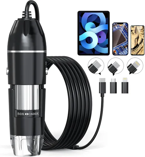 Microscopio digital USB, aumento de 50x-1600x de mano, 1920P HD 8 luces LED, microscopio de bolsillo portátil, compatible con dispositivos iOS y