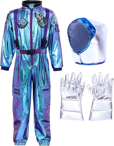 Latocos Kids Astronaut Costume with Helmet Laser Space Suit for Halloween Boys Girls Pretend Role Play Dress Up Ages 5-14