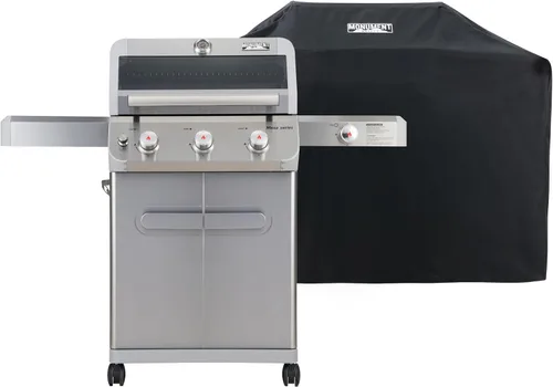 Monument Grills Barbacoa al aire libre de acero inoxidable con 3 quemadores de gas propano, 48,000 BTU Patio Garden Grill con quemador lateral y
