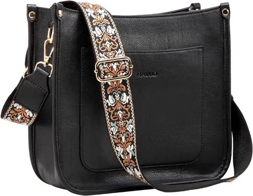Vista 8 de RAVUO Bolsos cruzados para mujer, bolso de hombro de cuero vegano a la moda con 2 correas ajustables