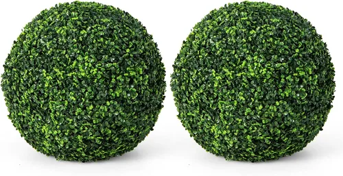 Vista 10 de Goplus 2 PCS Bolas Topiarias de Plantas Artificiales de 15 Pulgadas, Bolas Redondas de Lavanda Sintética para Exteriores, Esferas de Jardín