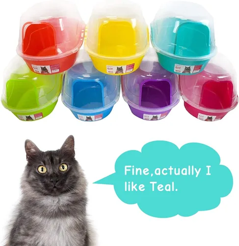 Vista 9 de Petphabet Caja de Arena para Gatos con Capucha Jumbo, Extra Grande, Azul Claro