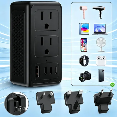 Vista 7 de Convertidor de voltaje de 2000 W de EE. UU. a Europa para secador de pelo, convertidor para viajes europeos, adaptador de convertidor de corriente