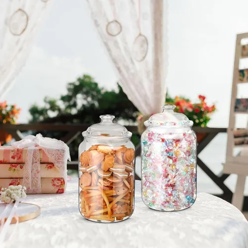 Vista 6 de Nuogo 2 piezas frascos de plástico de 1 galón 128 oz para dulces y galletas con tapas, recipiente decorativo para boticario y buffet de dulces