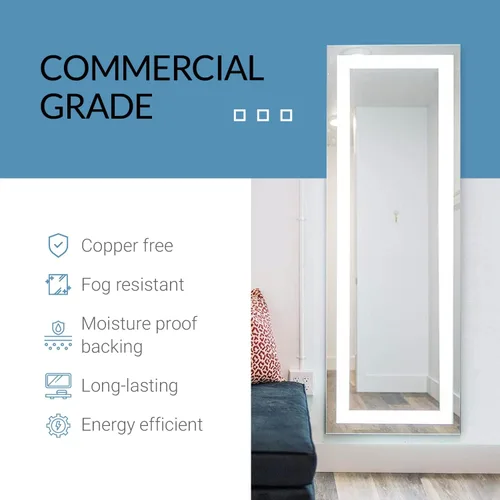 Vista 7 de Mirrors & Marble Espejo de pared LED mediano – Espejo rectangular iluminado frontal para baño, dormitorio o ducha, antivaho y montado en la pared