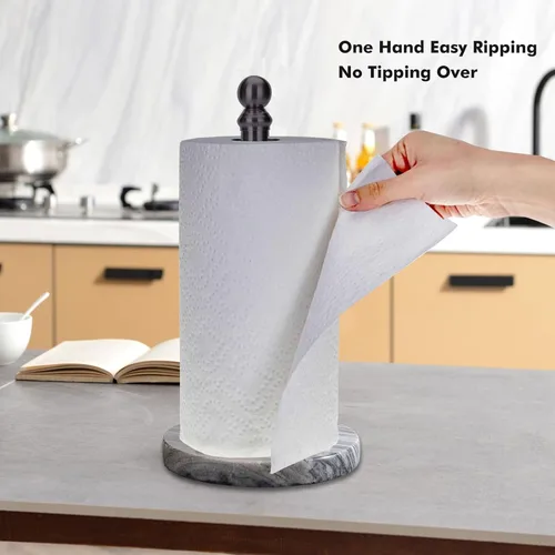 Vista 3 de Soporte para toallas de papel negro para encimera con base de mármol pesado, soporte de rollo de papel de pie para cocina y baño, con base pesada