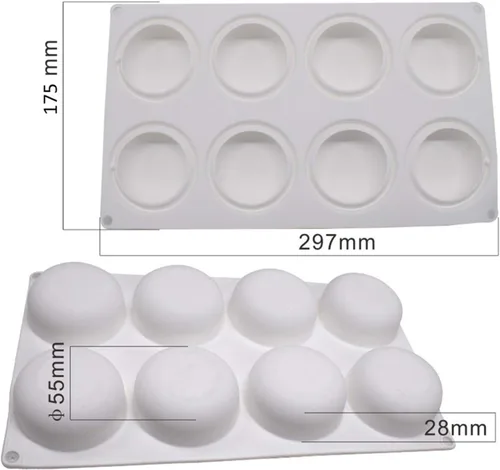 Vista 2 de Molde de silicona para tartas para hornear, 8 agujeros de piedra 3D de forma redonda de silicona, forma de mousse de silicona, bandeja antiadherente