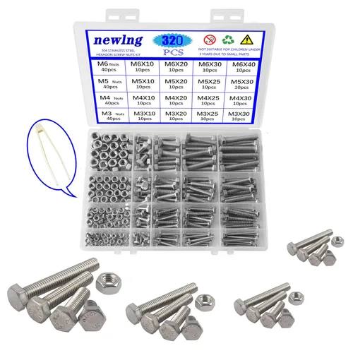 Vista 12 de Juego de pernos y tuercas con exterior hexagonal, mecánicos de acero inoxidable 304, maquinaria industrial, Tornillos hexagonales