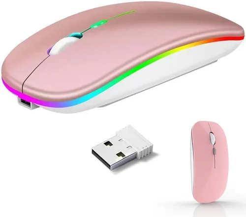 Vista 9 de Ratón inalámbrico LED, mouse Bluetooth recargable, mouse portátil delgado con receptor USB, conexión de modo dual BT5.4 y 2.4G, silencioso